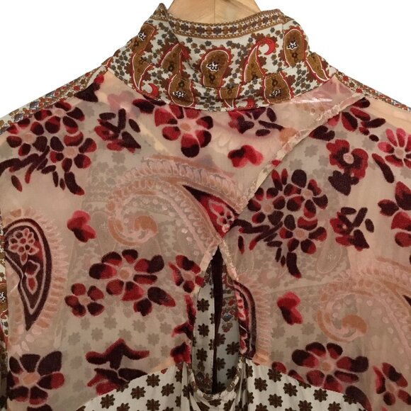 ARATTA Burnout Velvet Burnout Paisley Floral Boho Tunic Top M Sheer Mid Length - Picture 2 of 11